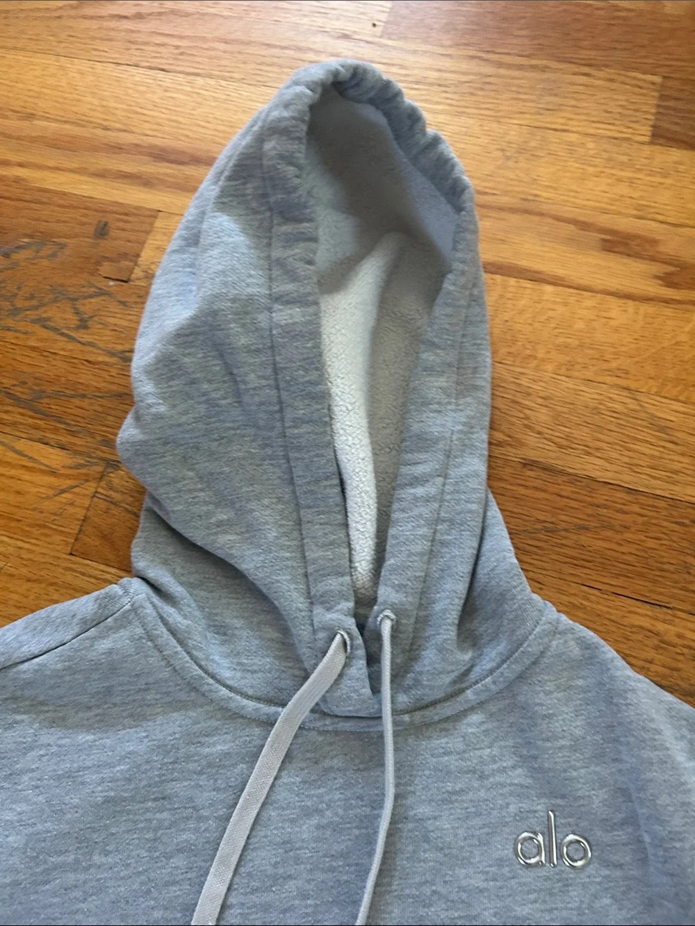 ALO Yoga Women's Light Grey Crewneck Hoodie with Silver Logo